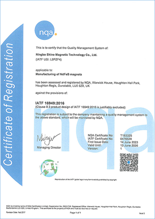 certificated with IATF 16949:2016 