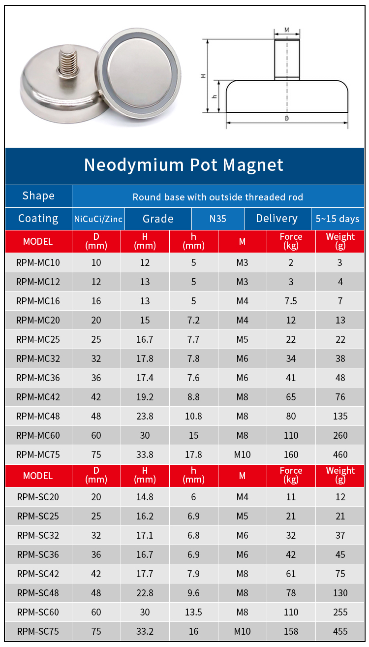 Neodymium Pot Magnet with Stud