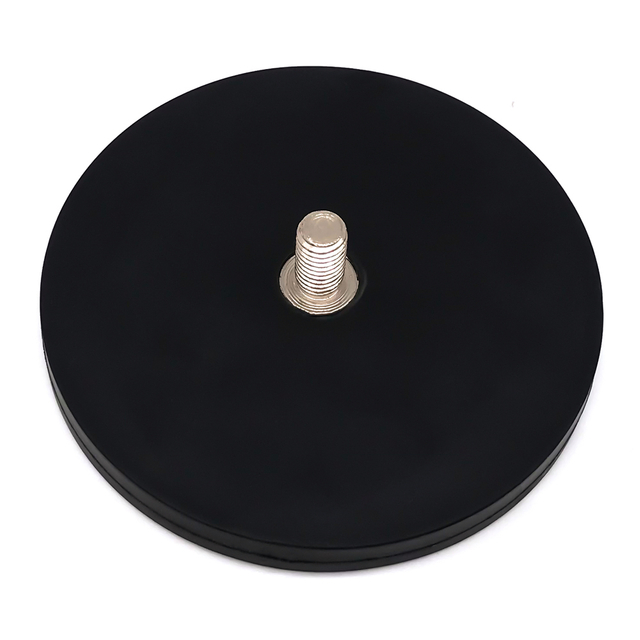 Multipole External Threaded Rod Black Rubber Neodymium Pot Magnet